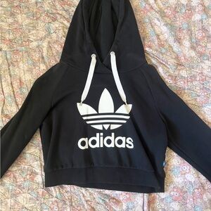 Adidas cropped hoodie with White Trefoil Logo and Drawstrings